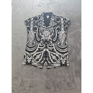 Chico's‎ Black White Paisley Print Sleeveless V-Neck Tunic Top Size M